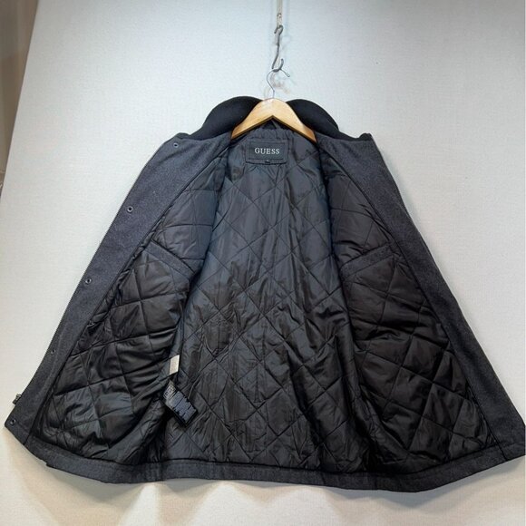 Guess Mens Military Coat Jacket Large Charcoal Gray Stand Collar Quilted Winter - Picture 5 of 13